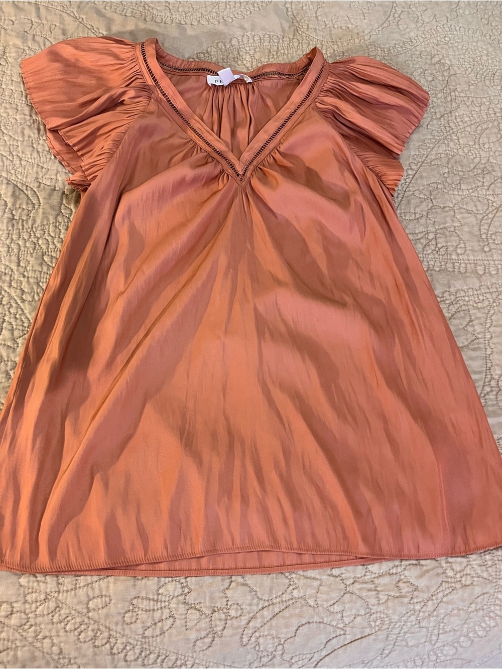 Philosophy S Burnt Orange V-Neck Flutter Sleeve Blouse Work Office